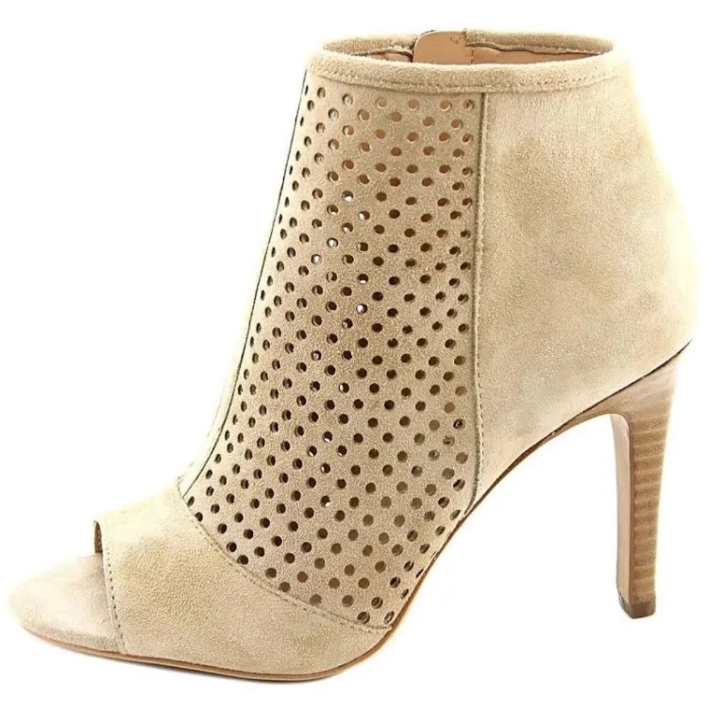 Audrey Brooke Madison Natural Leather Perforated OpenToe Bootie size 10.